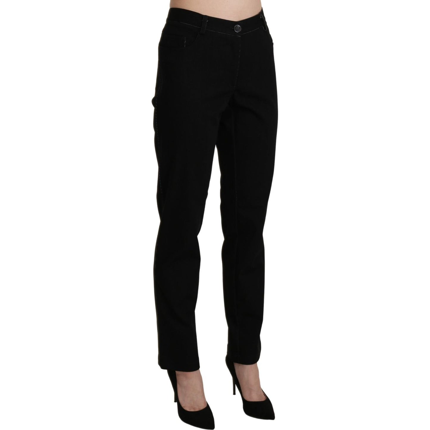 BENCIVENGA Black High Waist Straight Casual Trouser Pant