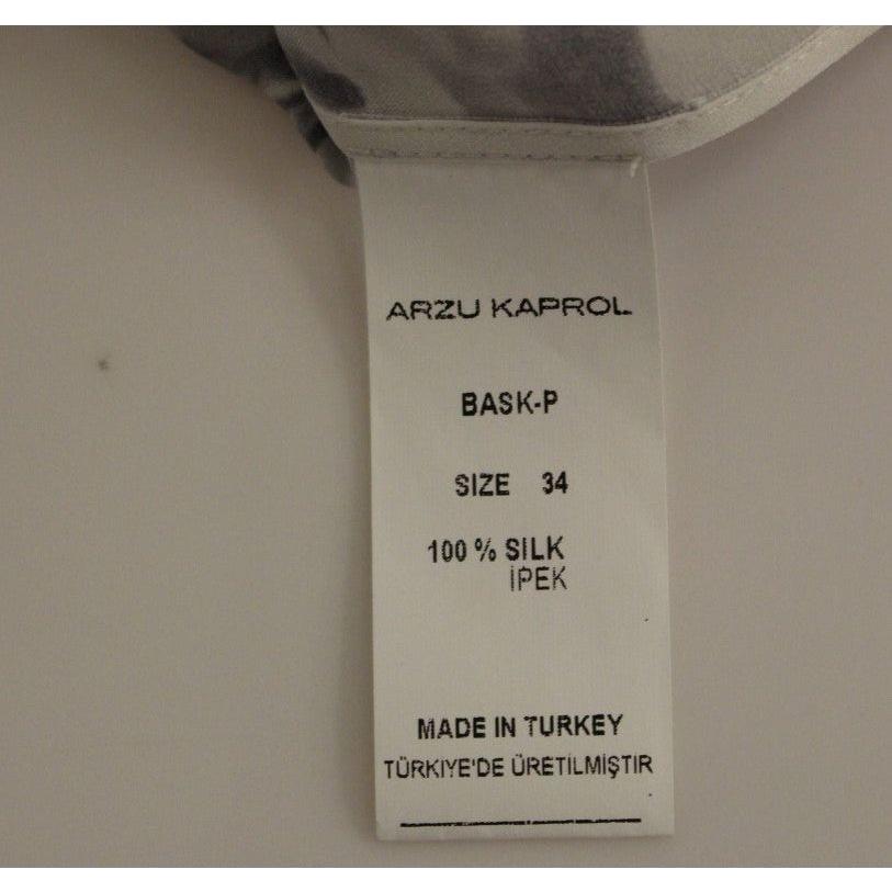 Arzu Kaprol Gray Blue Silk Sleeveless Top Shirt Blouse