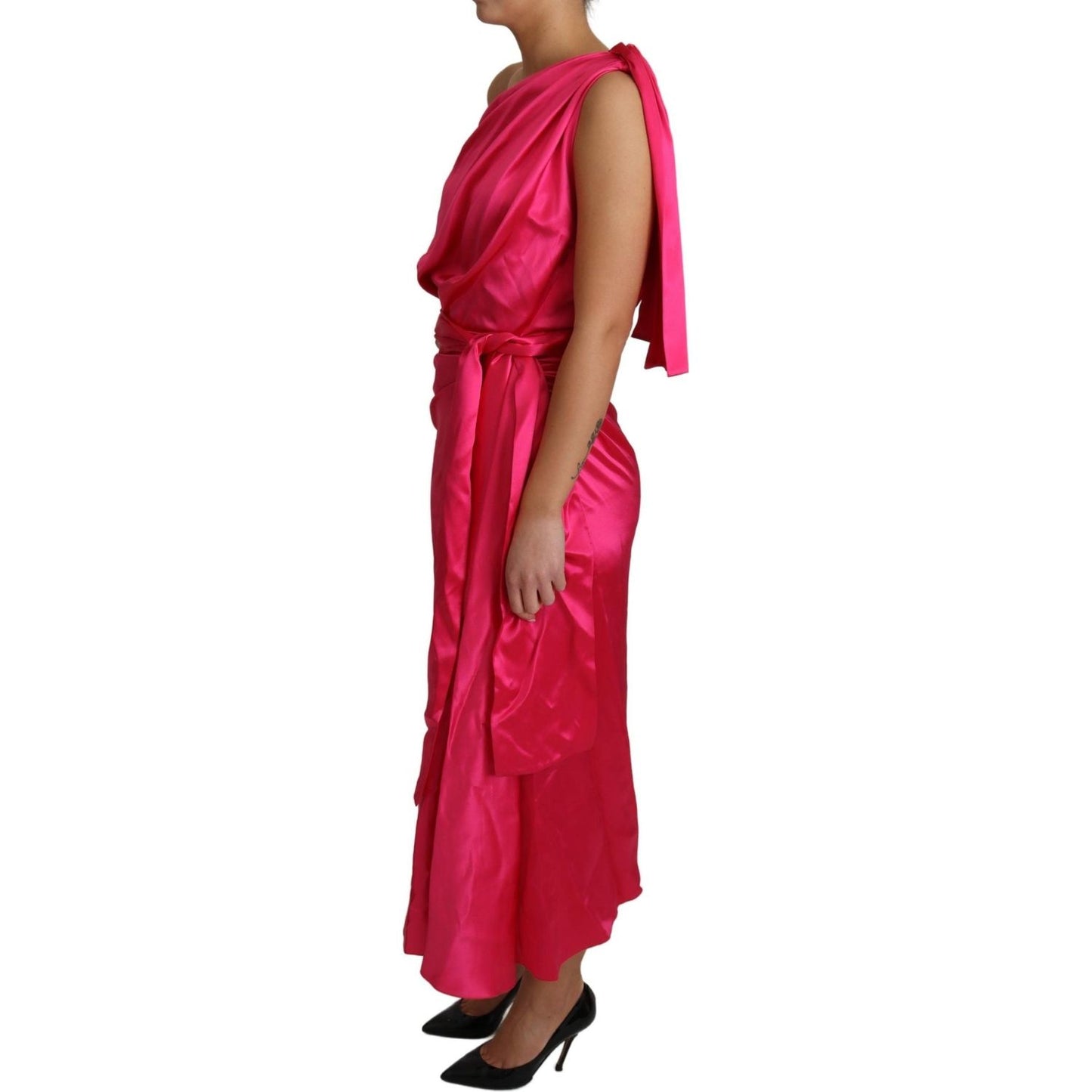 Dolce & Gabbana Dress Pink Fitted Cut One Shoulder Midi Dress