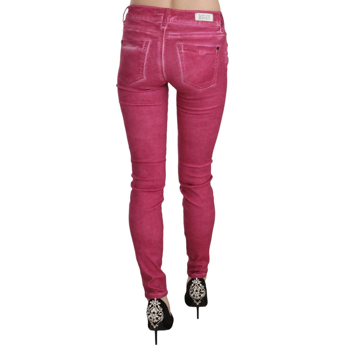PLEIN SUD Pink Velvet Mid Waist Skinny Trouser Pants Jeans & Pants