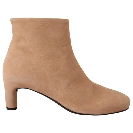 DEL CARLO Beige Suede Leather Mid Heels Pumps Boots Shoes WOMAN BOOTS