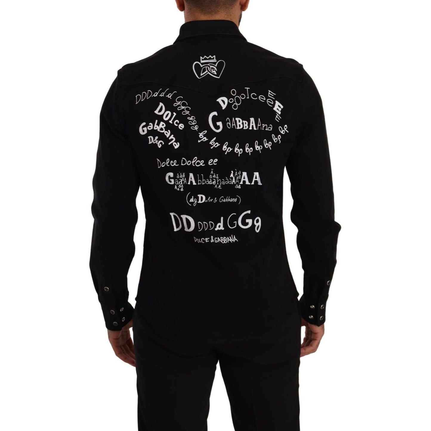 Dolce & Gabbana Black Slim Cotton Denim Stretch Shirt