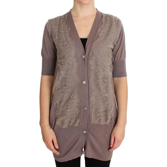 PINK MEMORIES Purple Lace Cotton Cardigan Sweater