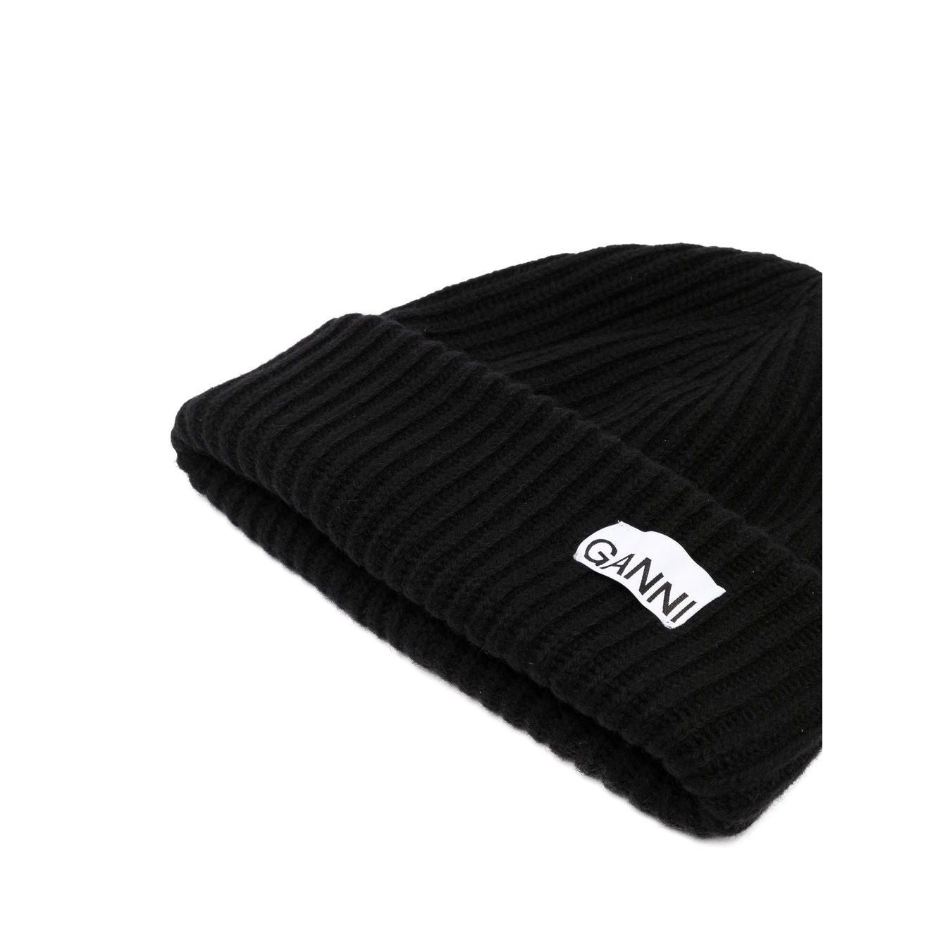 Ganni Oversized Wool Rib Knit Beanie