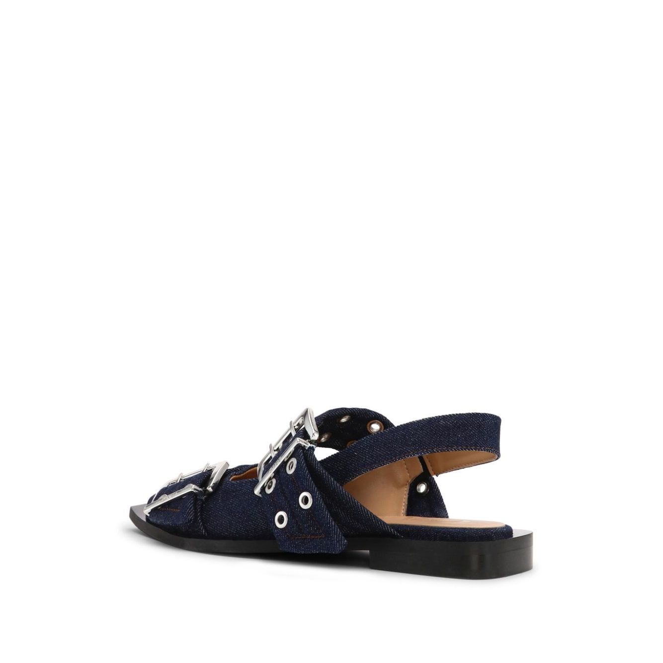 Ganni Denim Feminine Buckle Ballerinas Flat Shoes