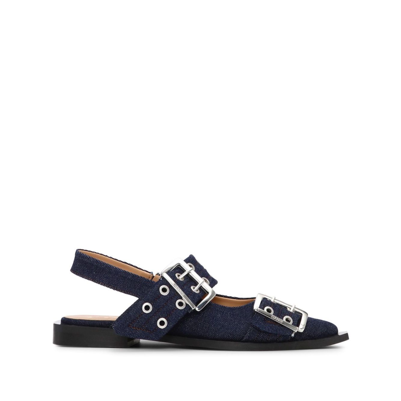 Ganni Denim Feminine Buckle Ballerinas Flat Shoes