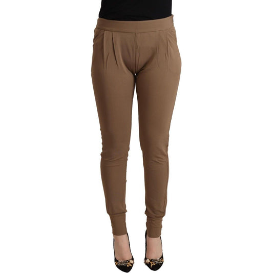 Scervino Street Brown Viscose Mid Waist Slim Tapered Pants