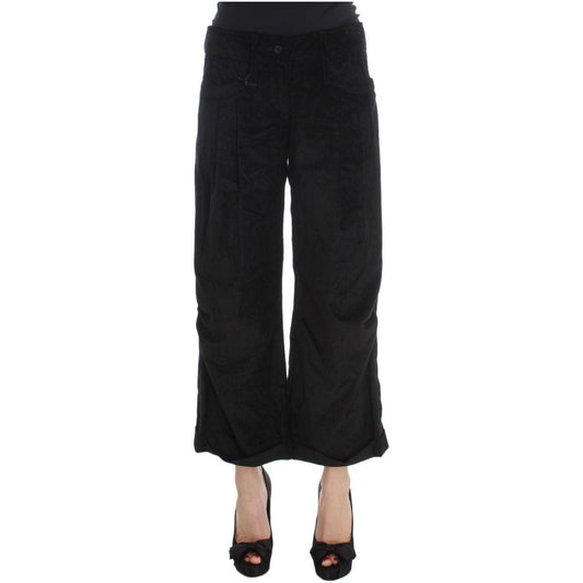 Ermanno Scervino Black Velvet Cotton Capri Bootcut Pants Jeans & Pants
