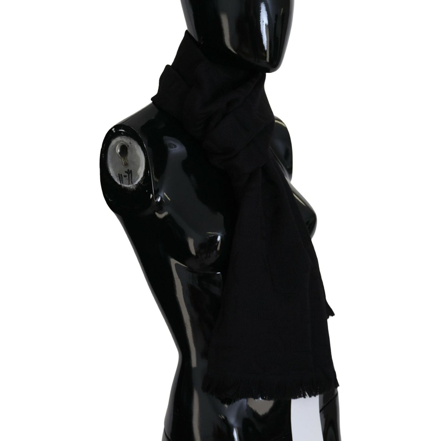 GF Ferre Black Wool Neck Wrap Shawl Fringes Scarf