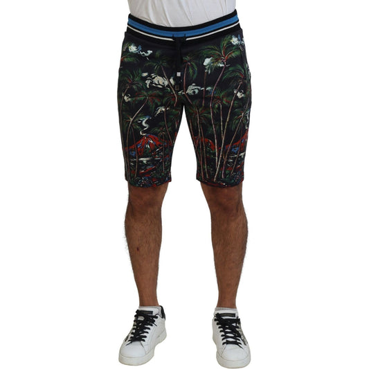 Dolce & Gabbana Black Cotton Volcano Print Casual Shorts