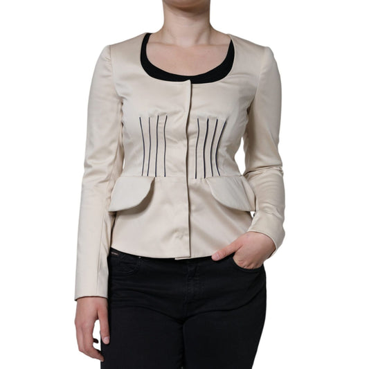 Valentino Beige Cotton Long Sleeves Round Neck Blazer Jacket