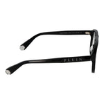 Philipp Plein Black Men Glasses Frame with cellulose acetate, full-rim design. Side view showcases branding on temples. Size 54-18-145.