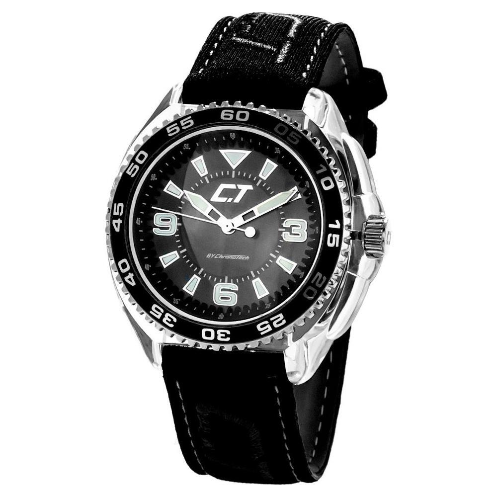 Chronotech Black Leather Watch