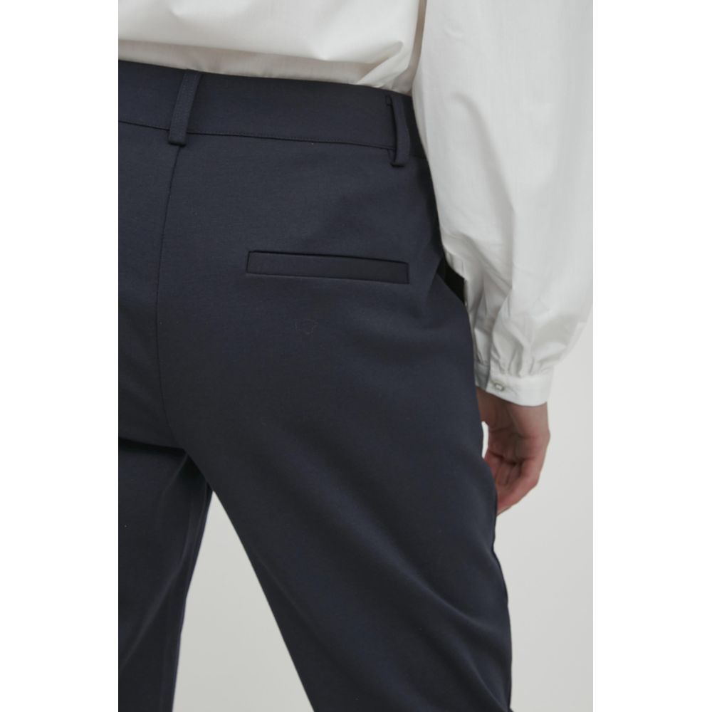 Back view of ICHI Blue Recycled Polyester Dress Pants showcasing fit and elegance.