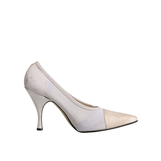 Dolce & Gabbana White Beige Leather High Heels Pumps Shoes