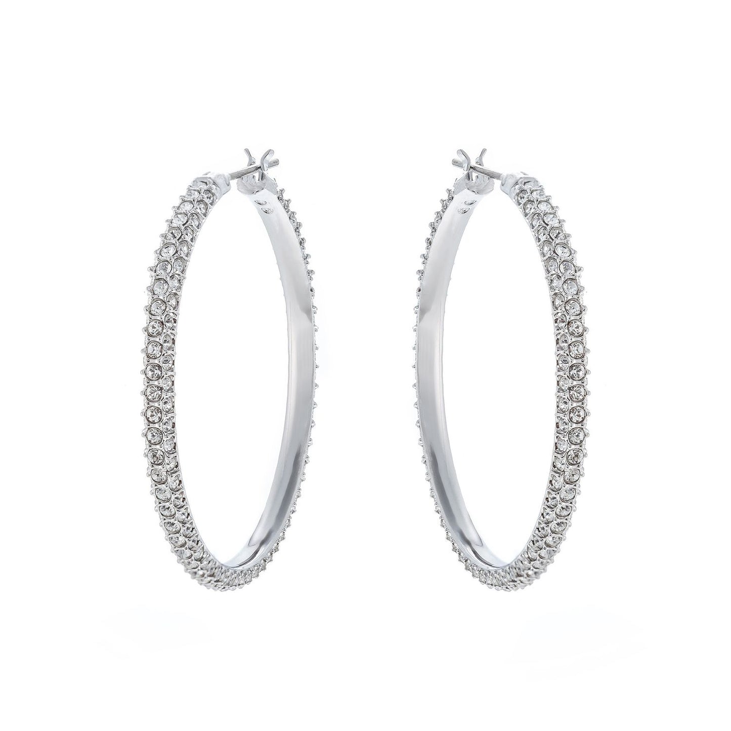 SWAROVSKI Mod. 5389432 silver hoop earrings for ladies in an official box, quartz movement, 3 ATM water-resistant, 38mm case, dial is plastic.