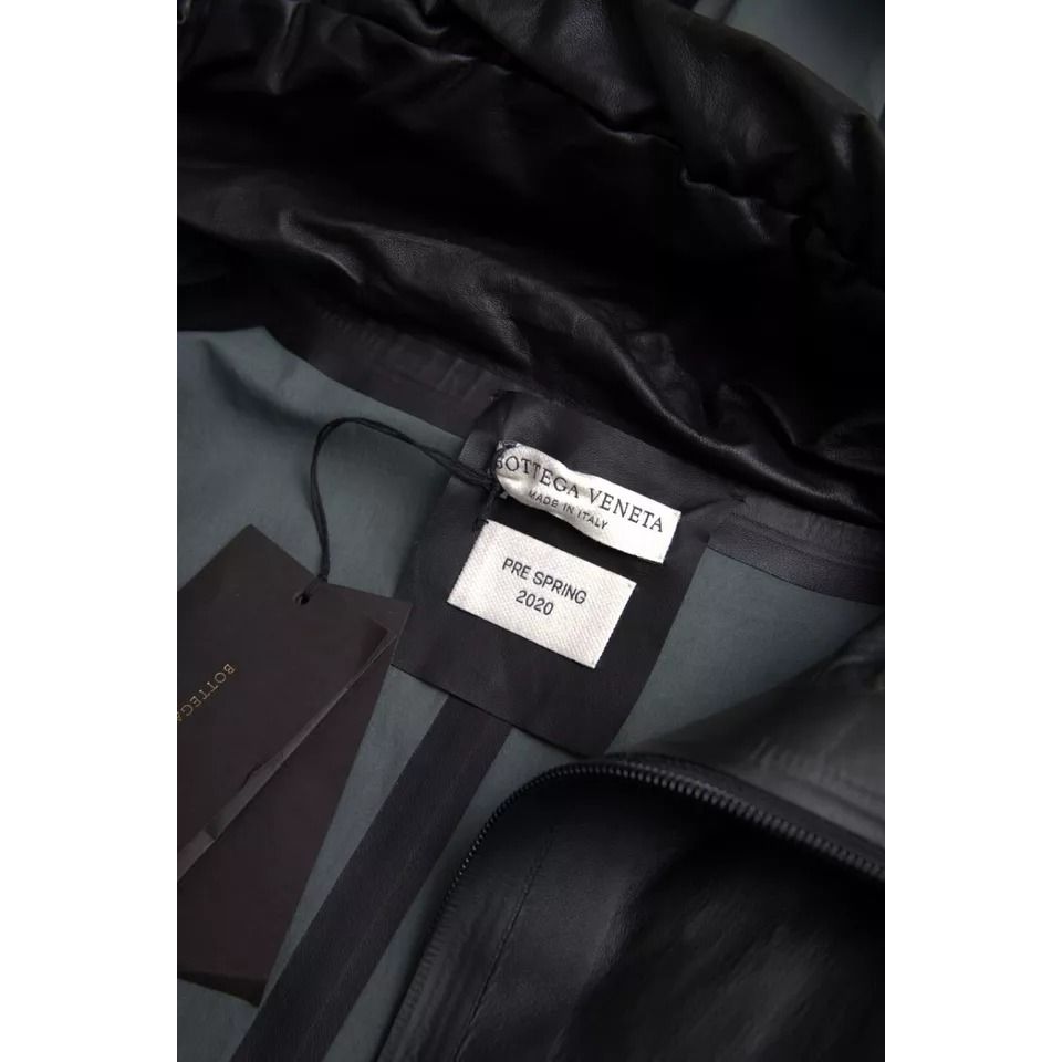 Bottega Veneta Black Leather Hooded Men Trenchcoat Jacket