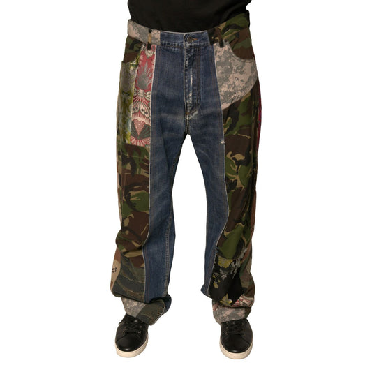 Dolce & Gabbana Blue Patchwork Cotton Straight Denim Jeans