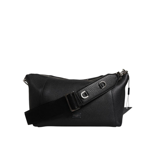 Dolce & Gabbana Black Leather Logo Plaque Shoulder Crossbody Bag