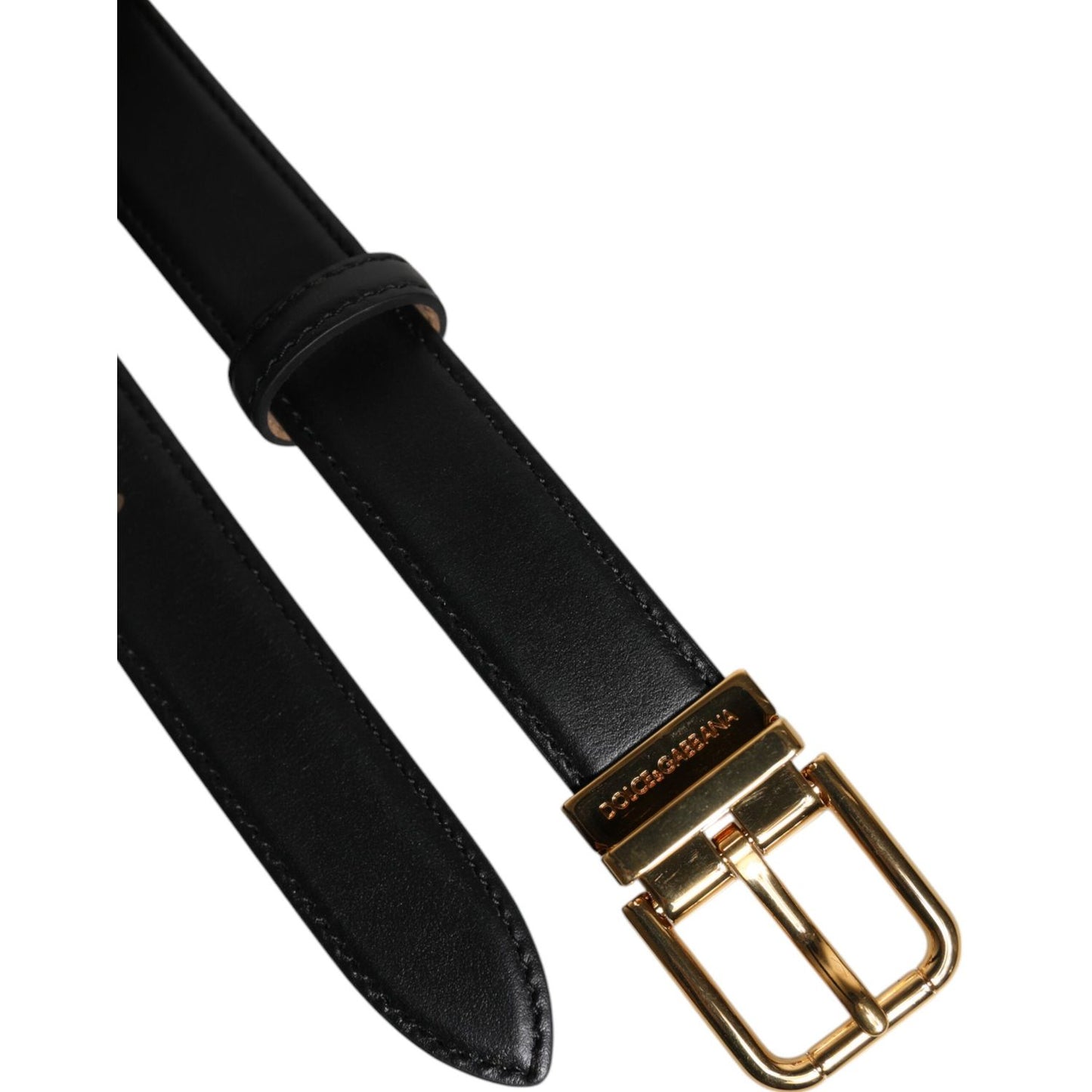 Dolce & Gabbana Black Leather Logo Metal Waist Buckle Belt