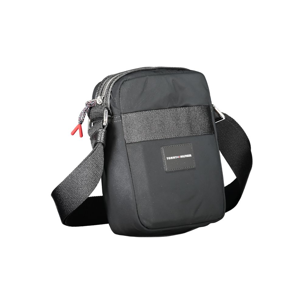 Tommy Hilfiger Black Polyester Shoulder Bag with adjustable strap, external pocket, contrasting details, and logo.