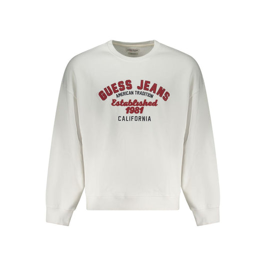 Guess Jeans White Cotton Men Sweater featuring embroidered logo and modern oversized fit, perfect for fashion-forward seekers.
