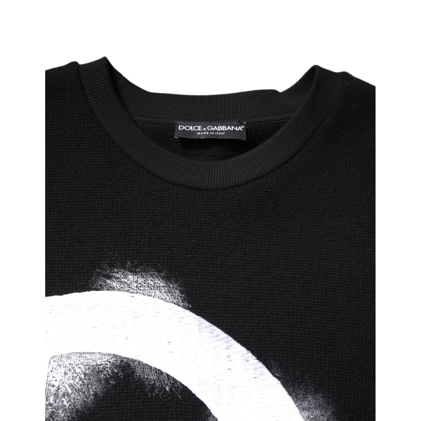 Dolce & Gabbana Black Cotton Logo Print Men Pullover Sweater