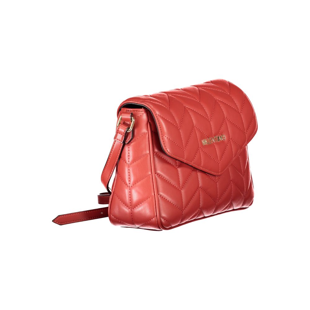 Mario Valentino Red Polyethylene Handbag with adjustable shoulder strap, contrasting details, and logo. Features recycled materials.