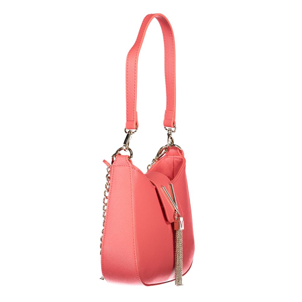 Side view of Mario Valentino Pink Polyethylene Handbag with removable shoulder handle, chain strap, contrasting details, and zip closure.