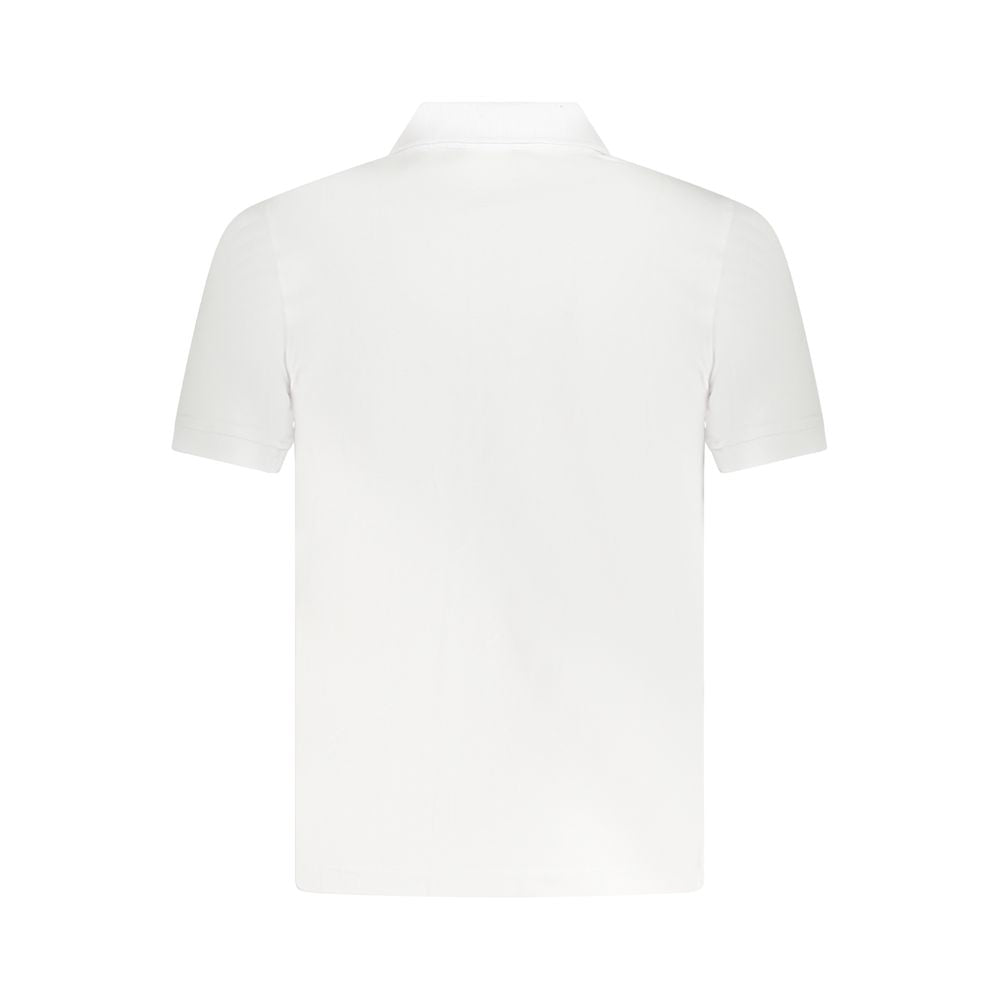 Back view of K-WAY White Cotton Polo Shirt with short sleeves, two buttons, and logo application.