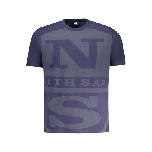 North Sails Blue Cotton Men T-Shirt with logo and print design, short sleeve crew neck, stylish and comfortable for dynamic wear.