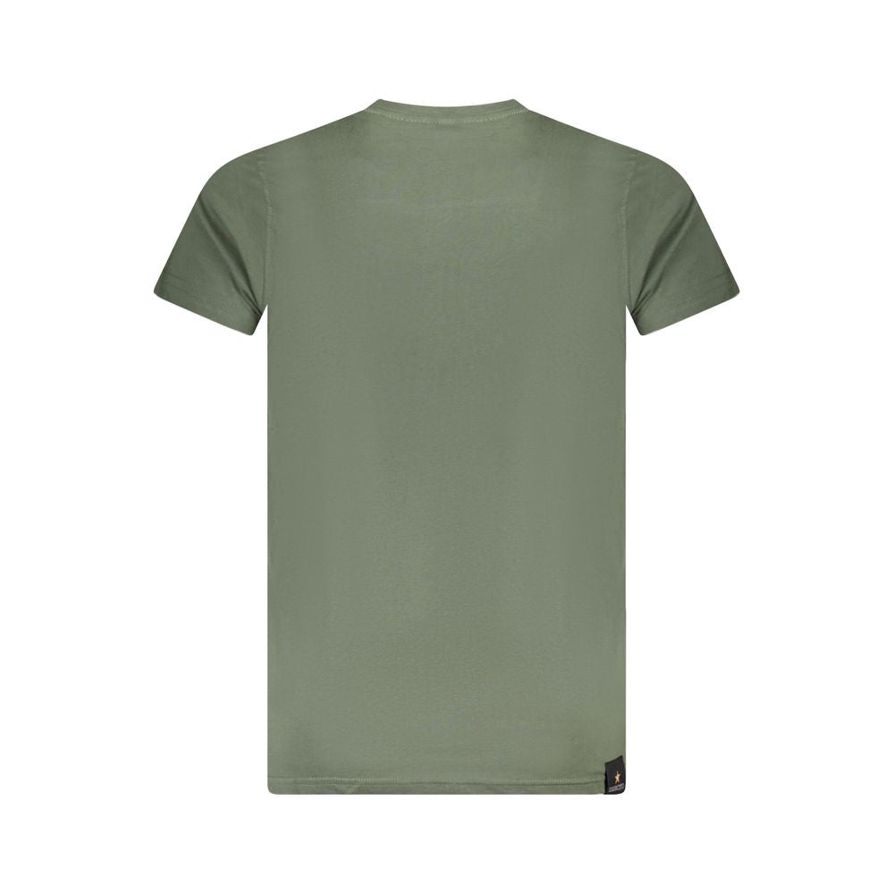 Accademia Militare Green Cotton T-Shirt with short sleeves and crew neck, featuring a logo print, perfect casual wear for summer.