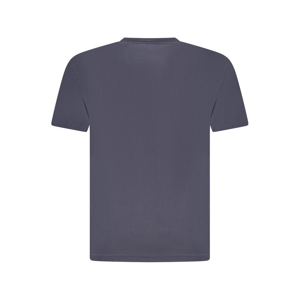 Back view of K-WAY Blue Cotton Men T-Shirt, showcasing short sleeves and classic design.