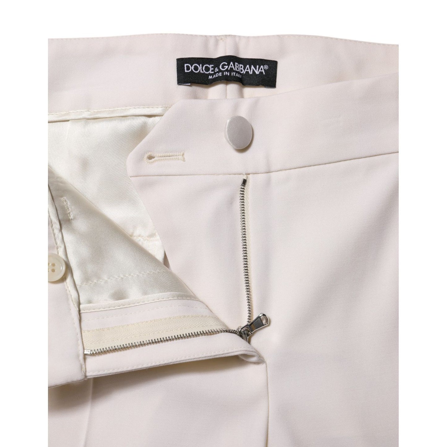 Dolce & Gabbana White Wool Mid Waist Tapered Trouser Pants