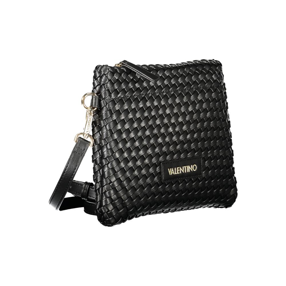 Mario Valentino Black Polyethylene Women Handbag with textured weave and iconic logo, perfect for stylish functionality.