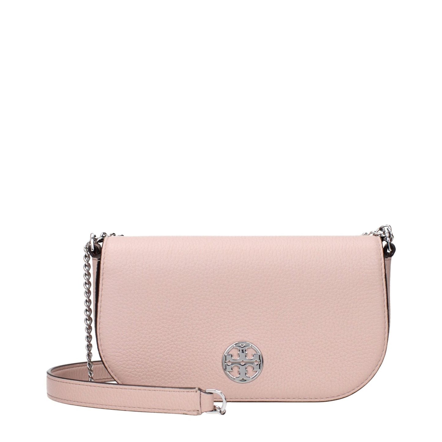 Tory Burch Pink Leather Crossbody Bag, stylish accessory with front logo, perfect for everyday use and elegant outings.