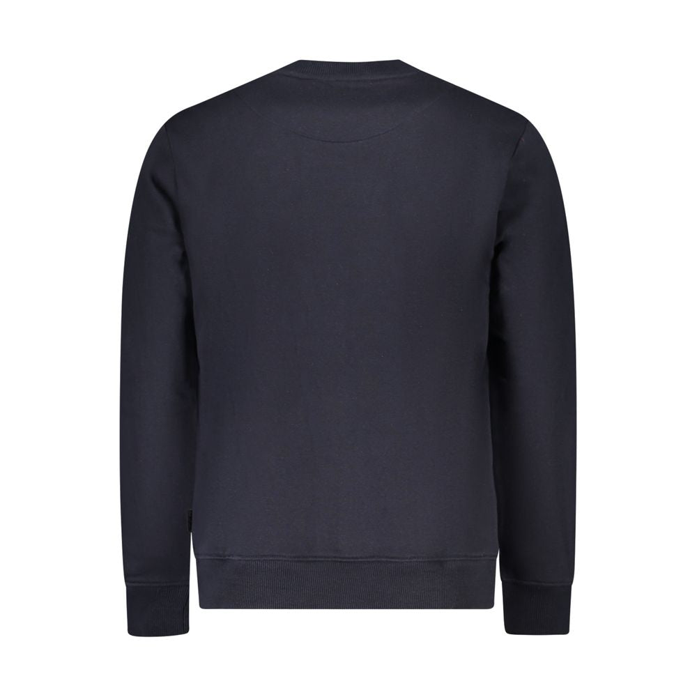 Back view of Pepe Jeans Blue Cotton Men Sweater showcasing stylish design and sustainable materials.