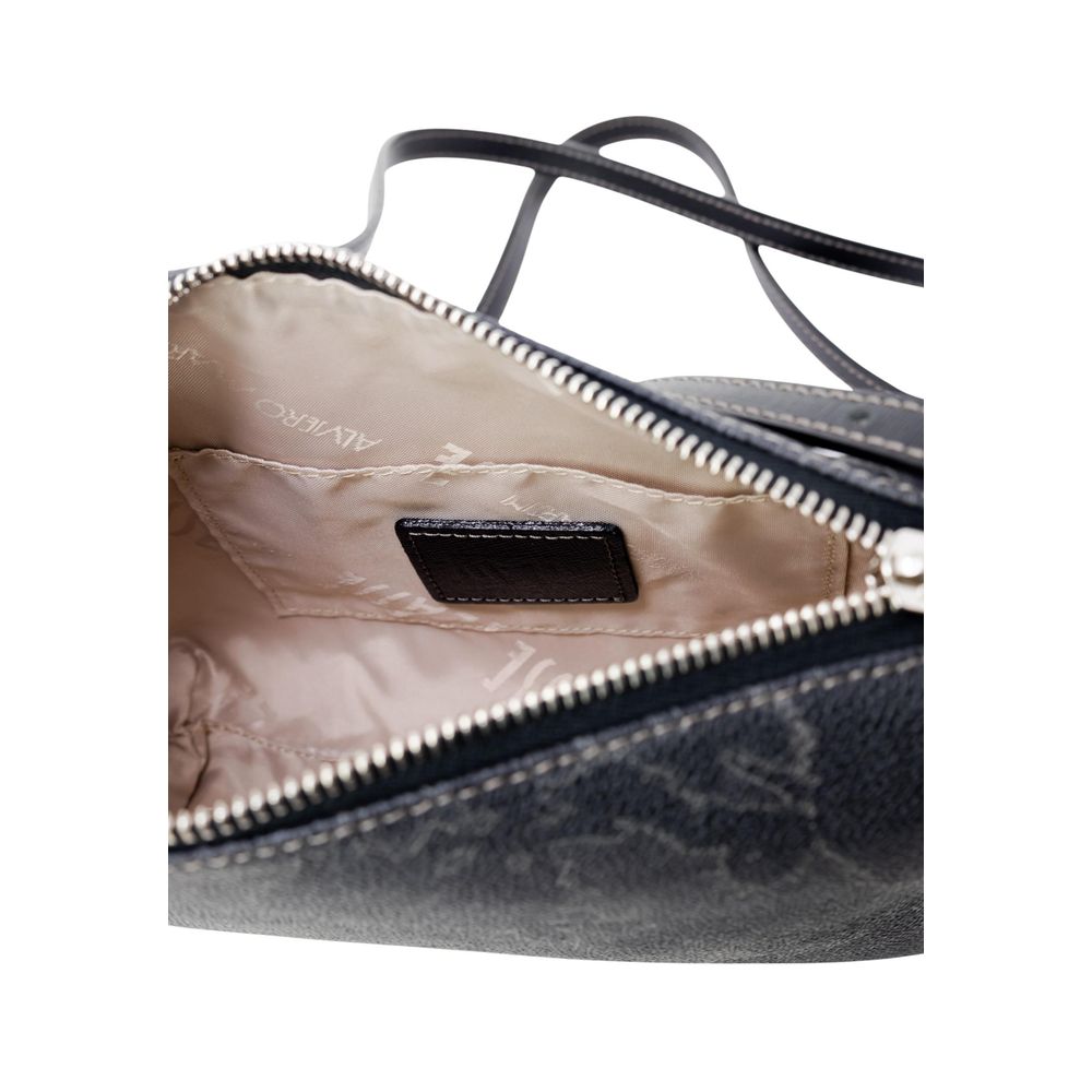 Interior view of Alviero Martini Prima Classe Black Polyester Handbag showing beige lining and zipper detail