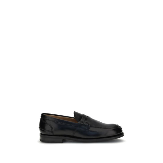 Church's Black Calf Leather Bos Taurus Slip-On Loafers, AW25 college style, with hand-stitched sides and smoked Bookbinder finish.