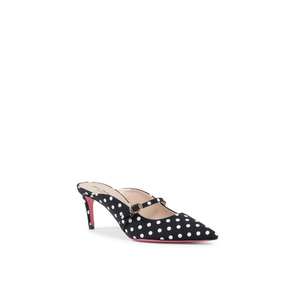 Dee Ocleppo Multicolor Leather Platform Pumps in polka dots, black mule with sleek point toe and strap, 5CM heel, 100% leather.