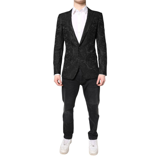 Dolce & Gabbana Black Floral Jacquard Coat Jacket Blazer
