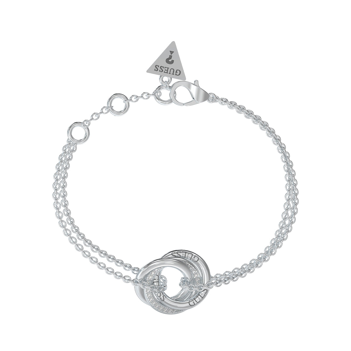 GUESS JEWELS JEWELRY Mod. JUBB04063JWRHS silver bracelet with double chain and infinity design charm.