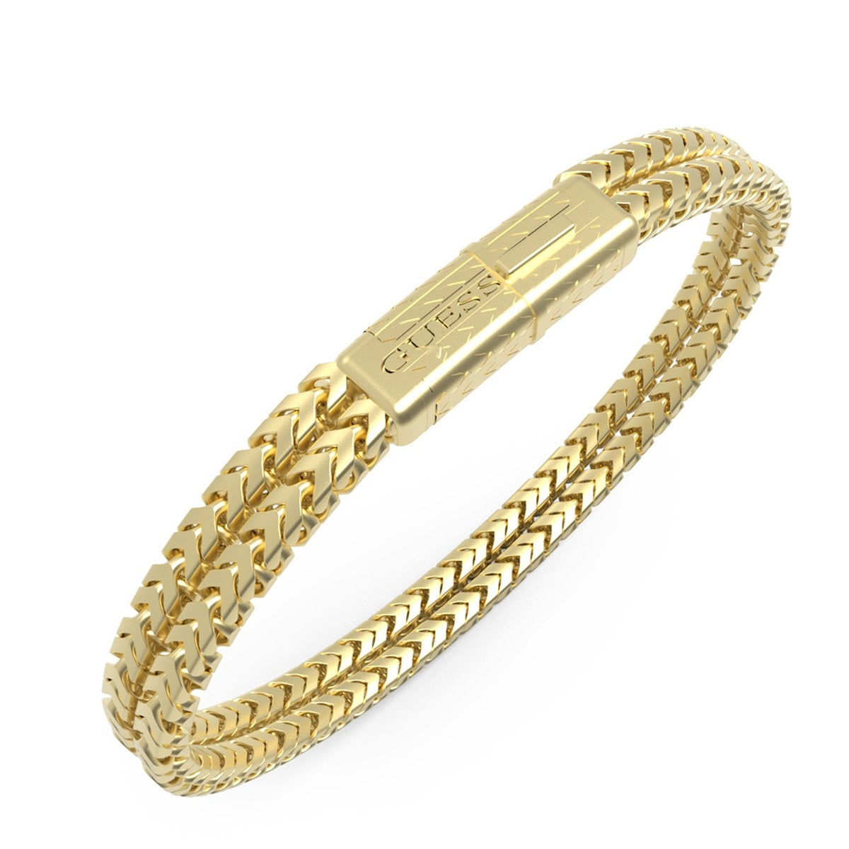 GUESS JEWELS JEWELRY Mod. JUMB05030JWYGS gold bracelet with intricate chain design and GUESS logo clasp