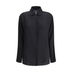 Giorgio Armani Silk Shirt with classic double collar and hidden button front, elegant design for a chic, timeless look. Made in Italy.