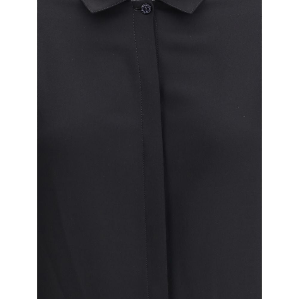 Giorgio Armani Silk Shirt with double collar and hidden buttons, showcasing elegant design and sophisticated lines, made in Italy.