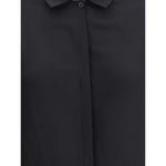 Giorgio Armani Silk Shirt with double collar and hidden buttons, showcasing elegant design and sophisticated lines, made in Italy.