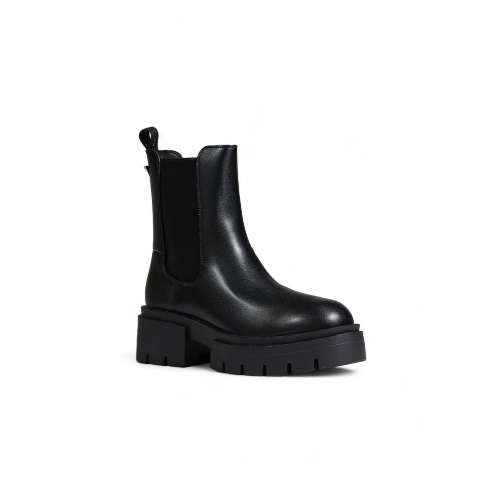 Guess Black Polyethylene Ankle Boots with chunky sole and elastic panels, offering a blend of style and comfort.