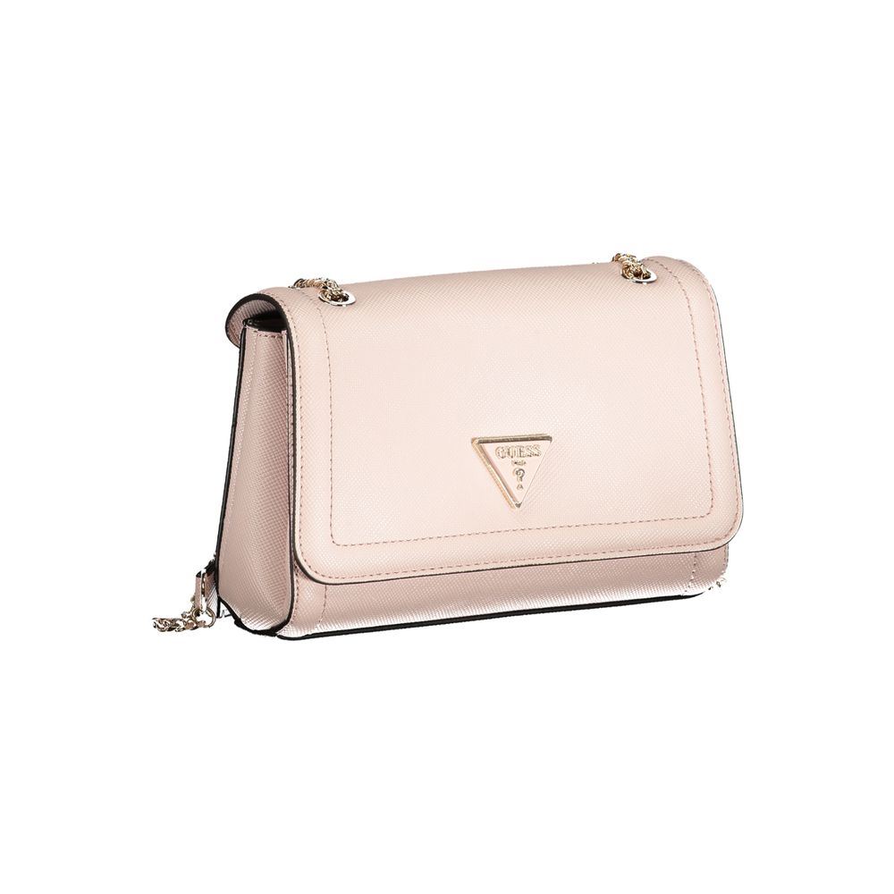 Guess Jeans Pink Polyethylene Handbag with chain shoulder handles, external pocket, and contrast details