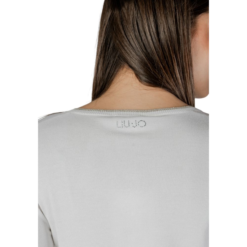 Back view of Liu Jo White Viscose Cardigan with subtle logo detail on the neckline, highlighting its elegant and modern design