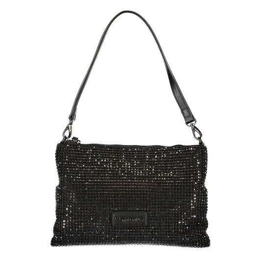 Mario Valentino Black Polyester Women Handbag with Rhinestone Details elegant pouch